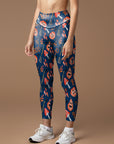 Halloween pumpkin broom dark blue leggings