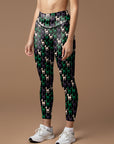 Animal chihuahua silhouettes doodle green and white leggings