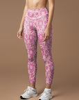 Seamless pink lace flower pattern leggings