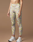 Pretty watercolor purple and yellow flowers leggings