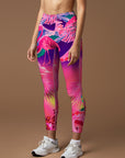 Gradient tropic flamingo chameleon monstera leggings