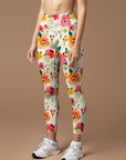 Flower watercolor pink and orange hibiscus leggings