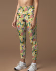 Abstract watercolor flowers yellow leggings