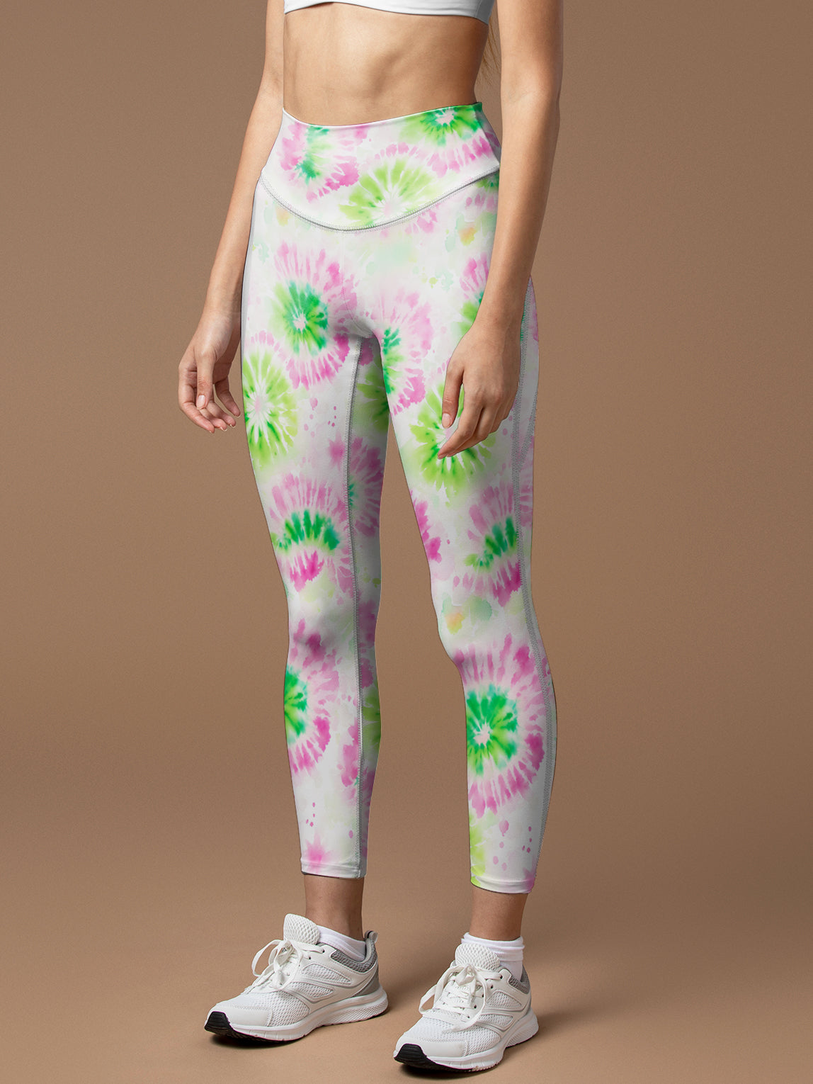 Colorful green pink tie dye seamless leggings