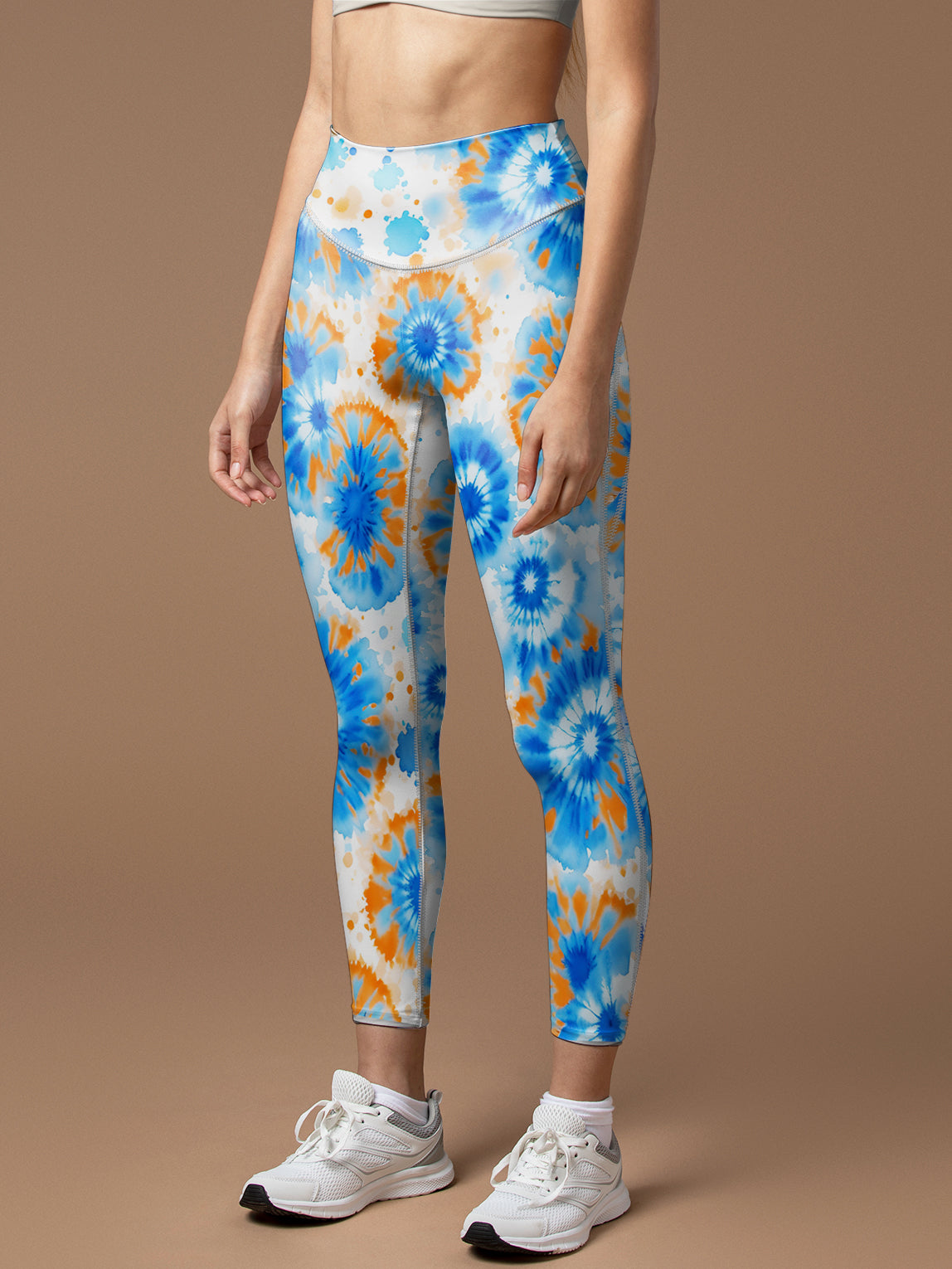 Colorful blue swirl tie dye leggings