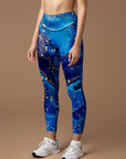 Water ripple blue abstract gilt tie dye leggings