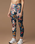 Flower big and small colorful flower dark leggings