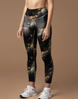 Universe galaxy abstract design of golden waves leggings