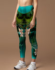 Botanical psychedelic green leaves flower leggings