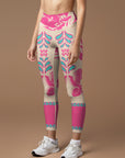 Flower pink peony lace leggings