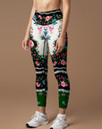 Flower ethnic peony lace leggings