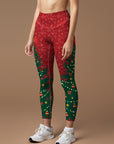 Christmas tree with ornaments on red background leggings