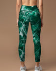 Abstract psychedelic green tie dye water ripple leggings