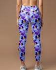 Flowers pansies seamless pattern leggings