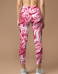 Red vortex liquid water ripple print leggings