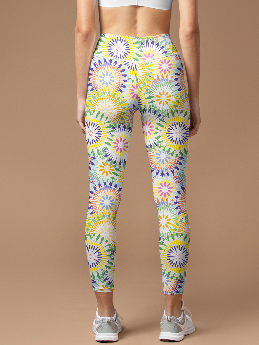 Colorful circular floral print leggings