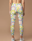 Colorful circular floral print leggings