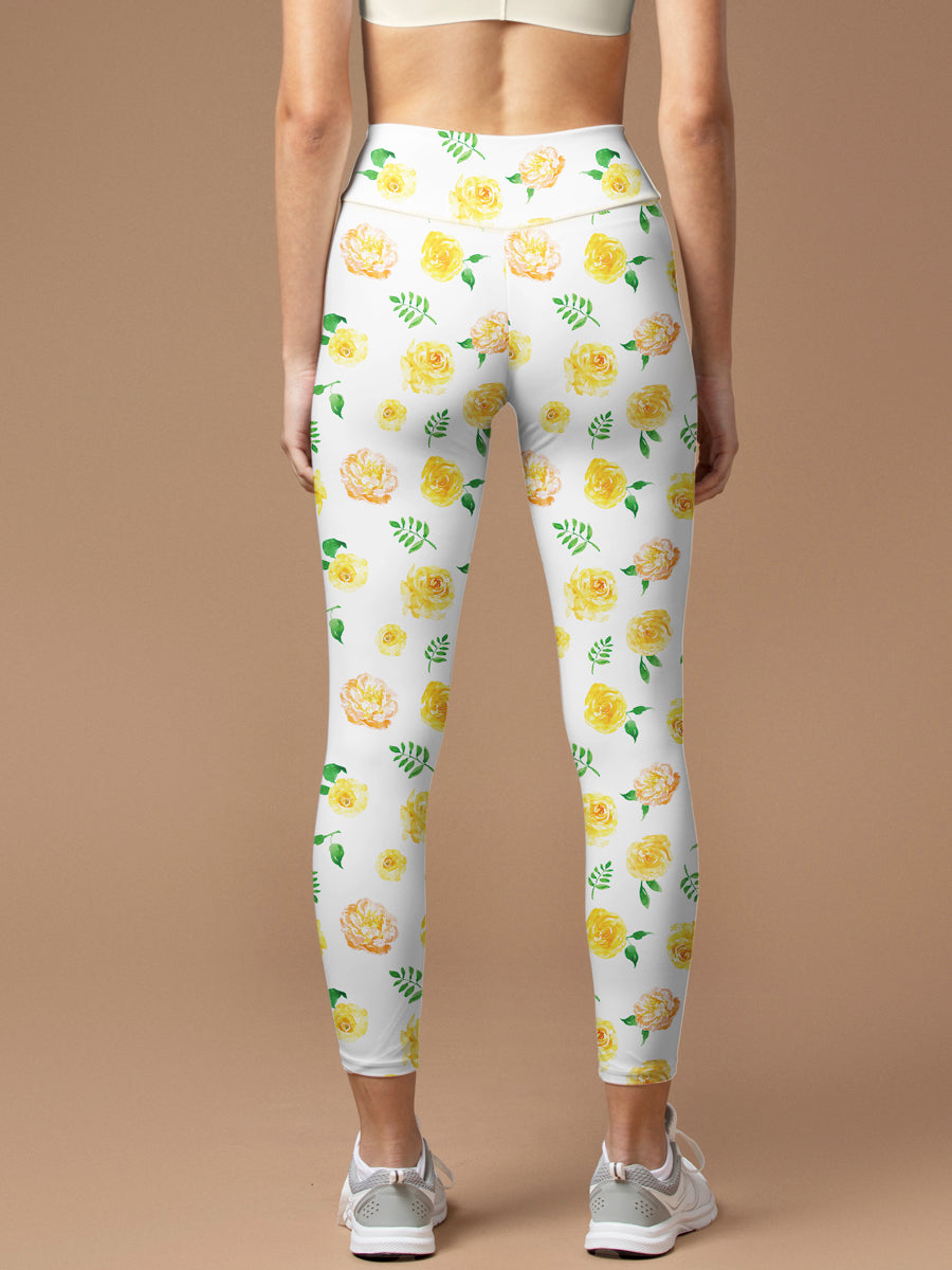 Flower yellow rose little fresh yoga leggings