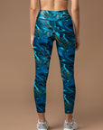 Blue and golden marble liquid water ripple leggings