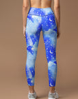 Watercolor galaxy print blue leggings