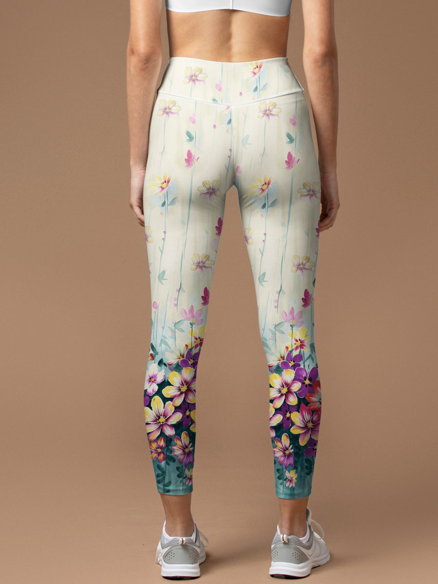 Flower purple plumeria design leggings