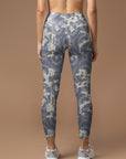 Blue and white retro flower pattern leggings