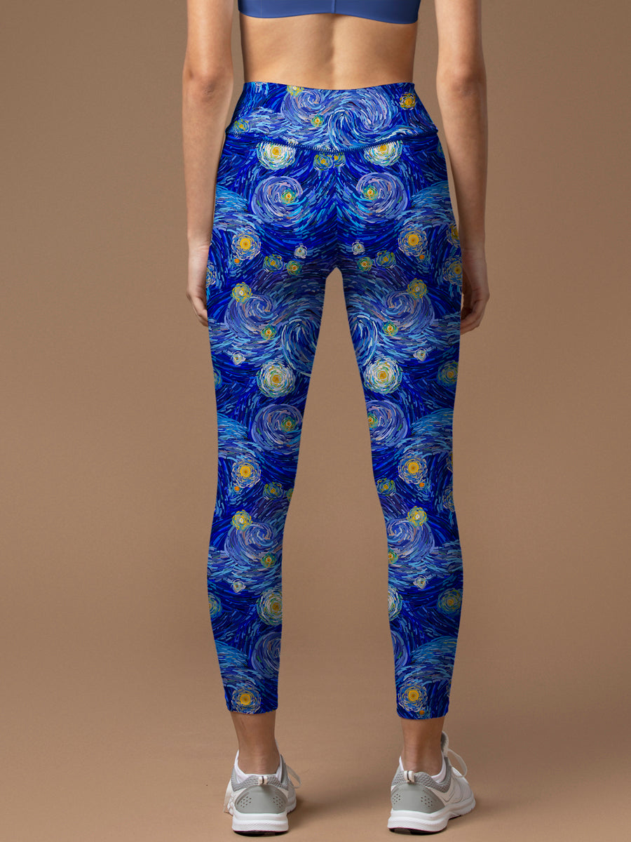 Oil paint starry sky print leggings