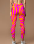 Orange and pink color block leggings