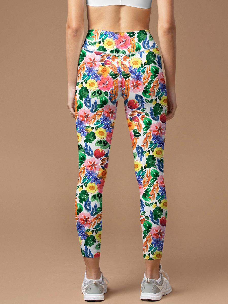 Flower hibiscus sunflower watercolor leggings