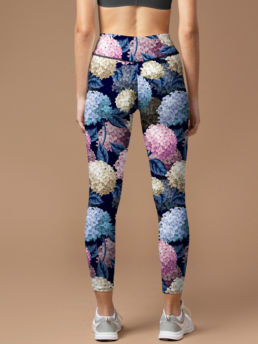 Flower multicolor hydrangeas dark leggings