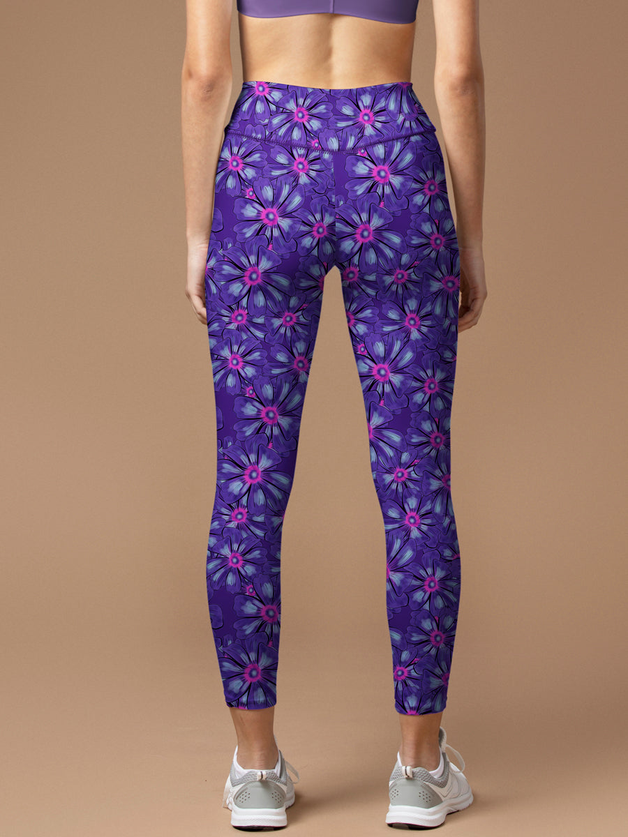 Flower hand drawn chicory purple leggings