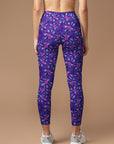 Flower hand drawn chicory purple leggings