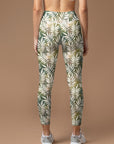 Botanical green gray leaves leggings