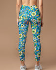 Flower big and small wildflower blue yoga leggings