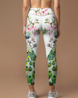 Animal peacock standing on the branch print leggings