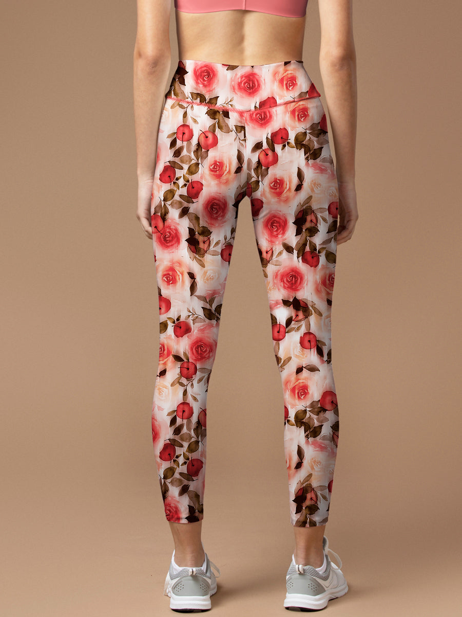 Flower rose hawthorn red retro leggings