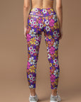 Flower hand drawn groovy breathable waistband leggings