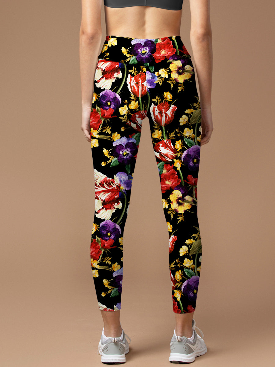 Flower watercolor peonies and pansy leggings