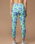 Blue 3D flower leaves leggings