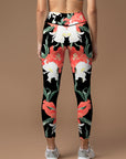 Flower white and red floral dark leggings