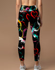 Love paint heart shape black yoga leggings