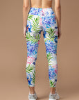 Flower watercolor palm leaves hydrangeas peony leggings