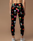 Cartoon hand drawn wine glass heart shape leggings