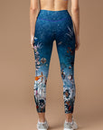 Botanical night sky flowers birds leggings