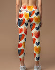 Watercolor paints red heart pattern leggings