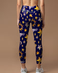 Colorful hand drawn stars and moon leggings