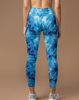 Abstract watercolor blue water ripples leggings