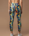 Rainbow color floral gouache painting Leggings