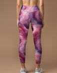 Abstract pink swirl gilded water ripples painting leggings