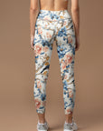 Vintage peony flowers with birds sitting on a branch leggings